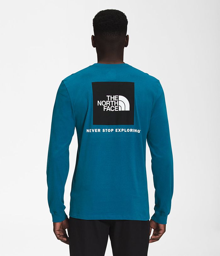 Camiseta The North Face Hombre Manga Larga Box Nse Azules - Peru 78043NYPJ